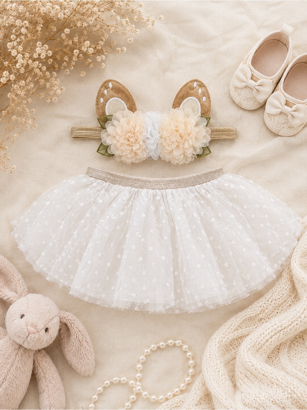 NWT White Baby Tutu Set Newborn Photo Outfit Floral Headband